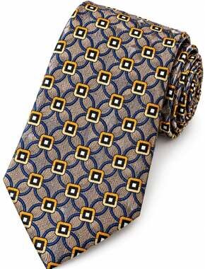Nordstrom JZ Richards Mens 100% Silk Tie USA Brown Blue Gold Geometric Necktie